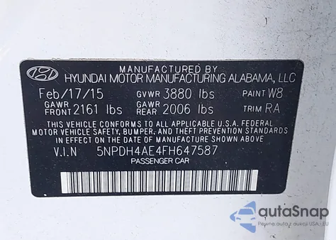 2015 Hyundai Elantra Se из США, поврежденный, VIN 5NPDH4AE4FH647587